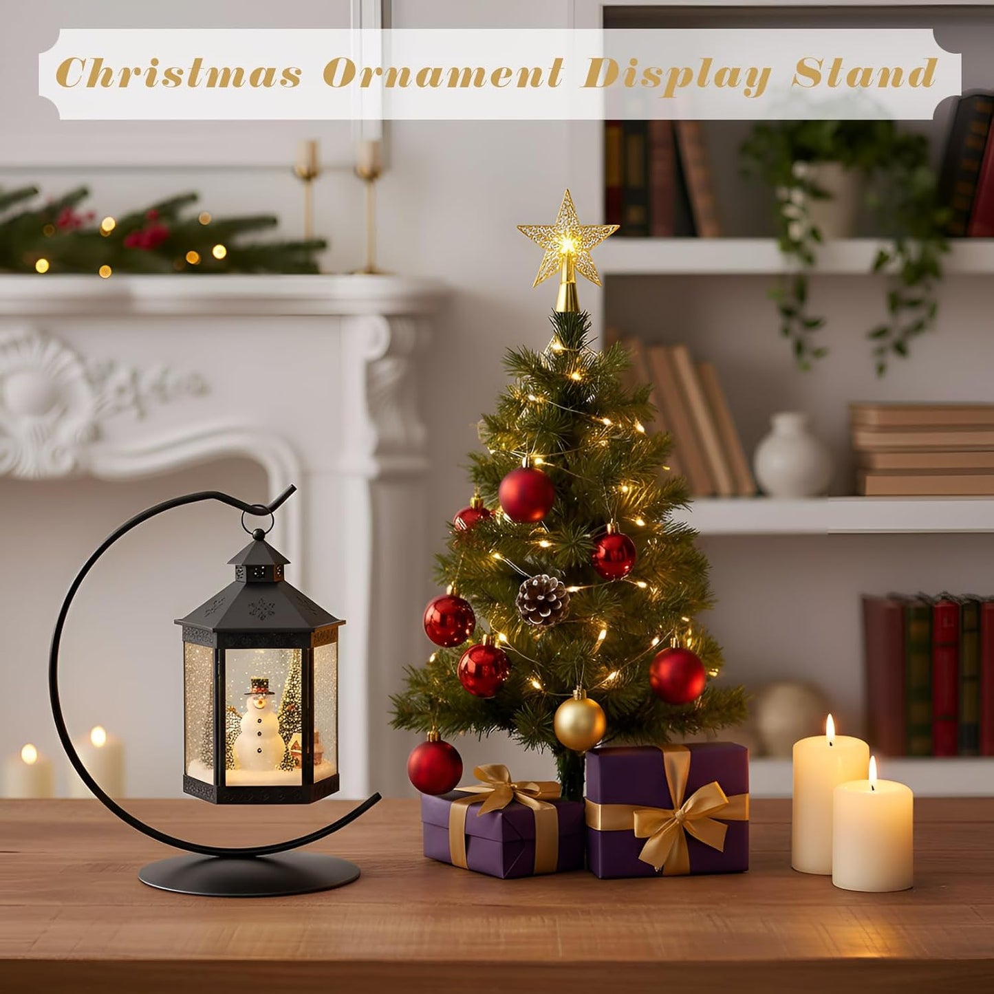 4 Pcs Ornament Display Stand Holder 6 Inch Tall Iron Round Christmas Air Plant Terrariums Holder Hook Crystal Witch Ball Hanging Stand for Glass Ball Christmas Wedding Home Decor (Black)