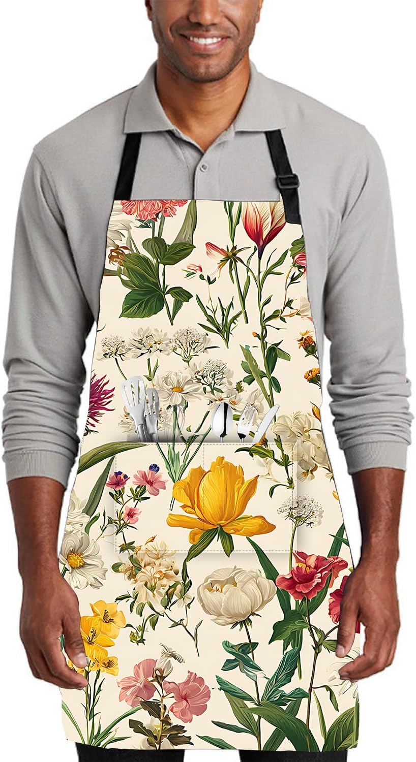 Apron Home Kitchen Cooking Baking Gardening for Women Men with Pockets