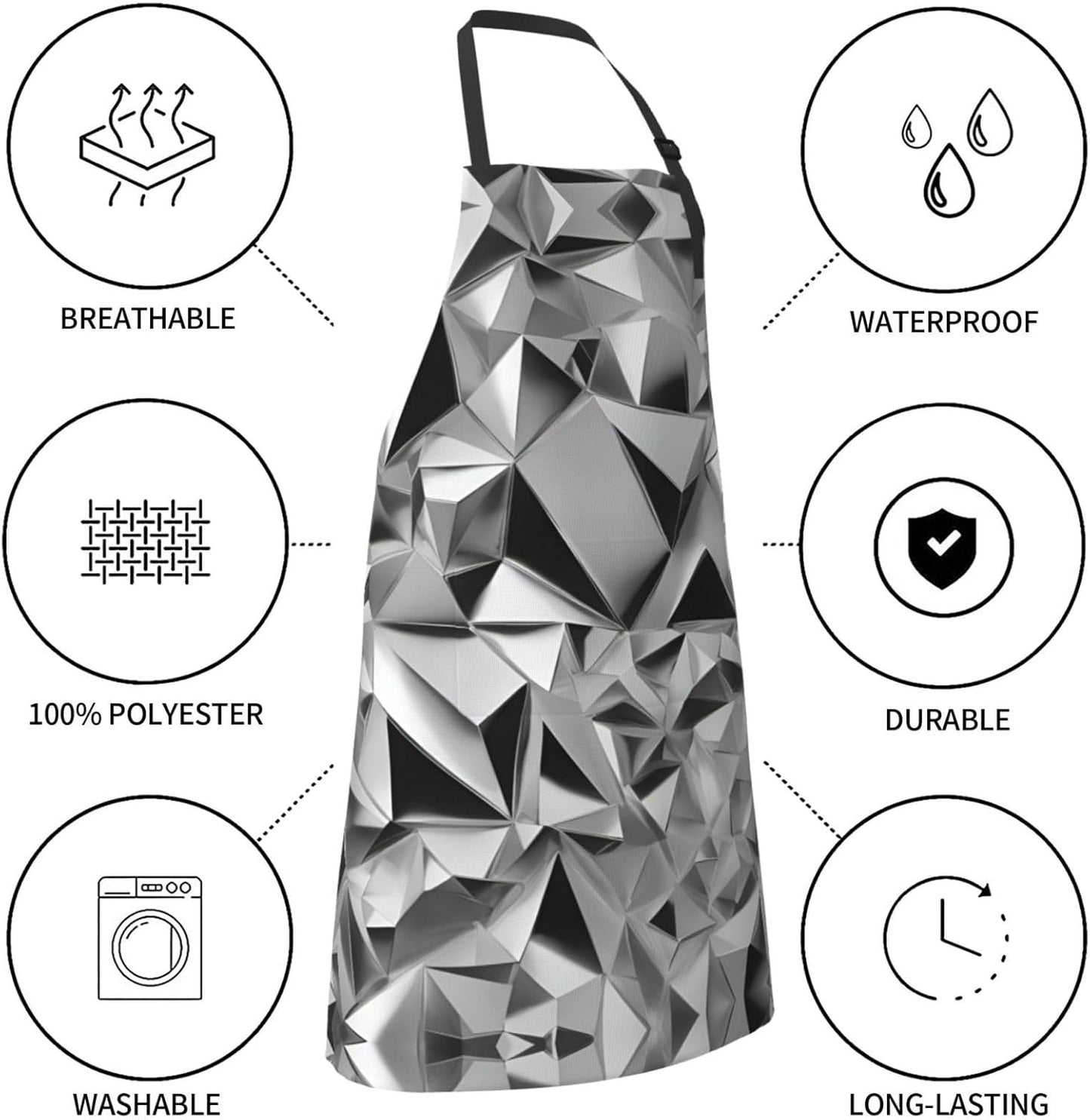 Silver Geometric Figure print Waterproof chef's apron with pocket apron for kitchen cooking baking barbecue and gardening
