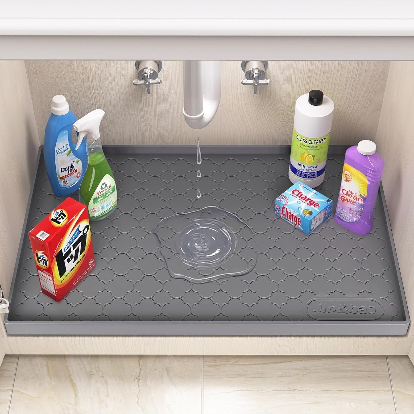 Jin&Bao Waterproof Under Sink Mat 34" x 22", Thick Silicone Mat Cabine