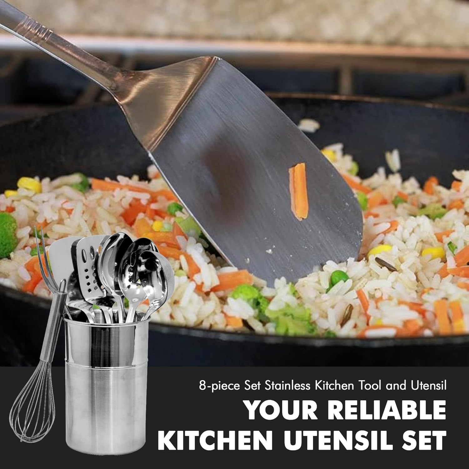 Chef Craft - 8 Piece Stainless Steel Kitchen Utensils Set with Utensil
