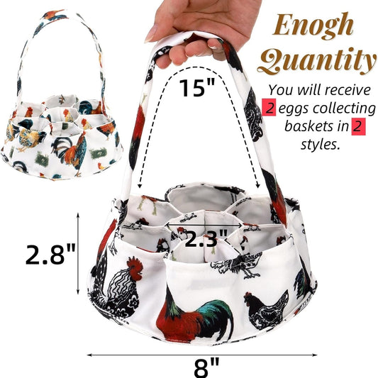 2 Pack Eggs Collecting Bags, Mini Canvas Eggs Gathering Basket with 7 Pouches, Easter Egg Collector for Chicken Hen Duck Goose Housewife Garden Transporting Storage(2 Styles)