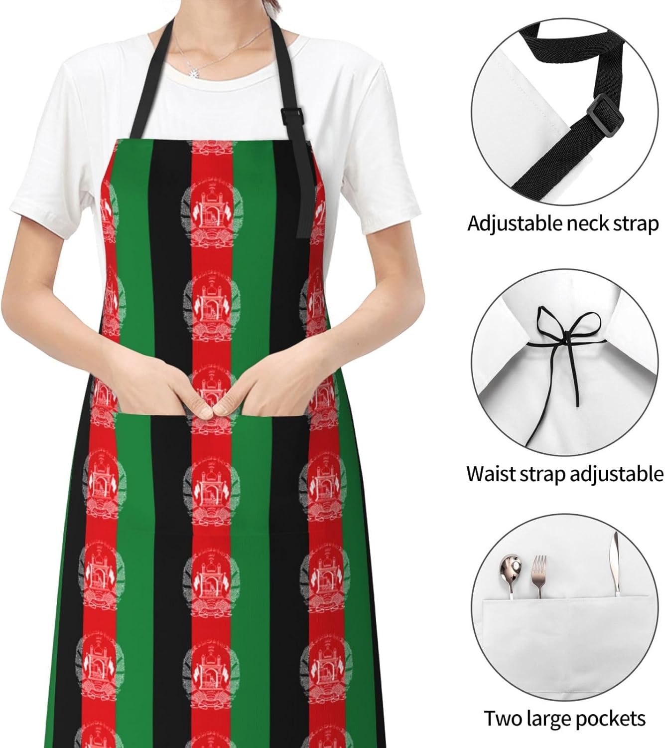 Flag of Afghanistan print Waterproof chef's apron with pocket apron for kitchen cooking baking barbecue and gardening