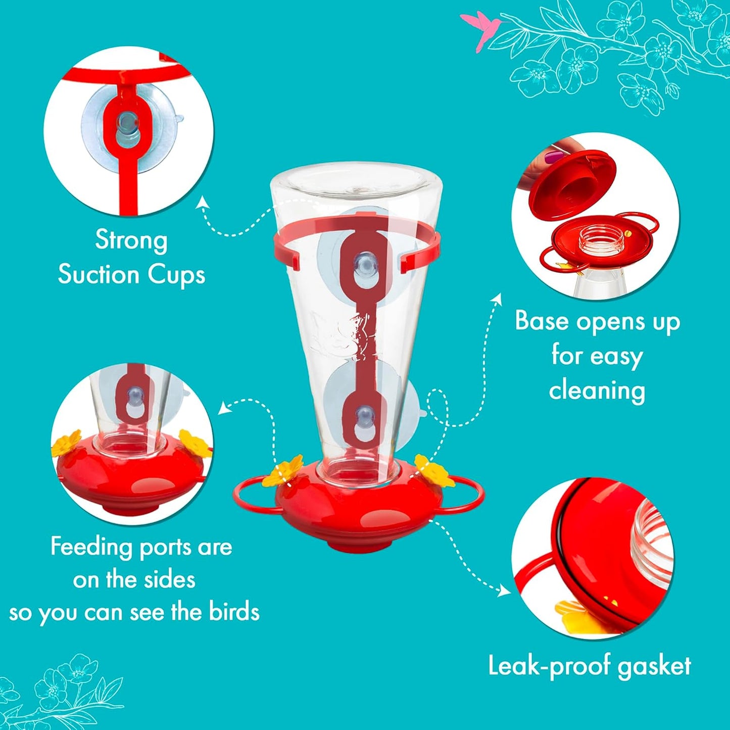 Window Hummingbird Feeders for Outdoors - Large Capacity - Durable Plastic - Easy to Clean and Refill - Window bird feeders with Strong Suction Cups - Hummingbird Feeder
