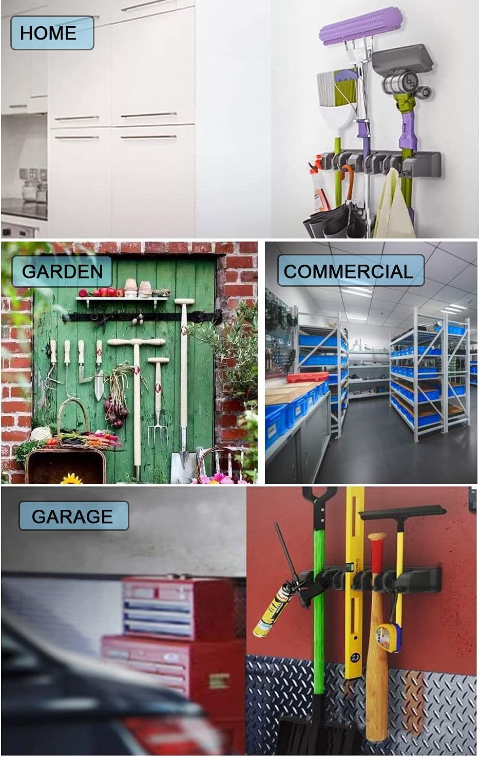 Mop and Broom Holder Broom Hanger Wall Mounted Home Garden Garage Tool