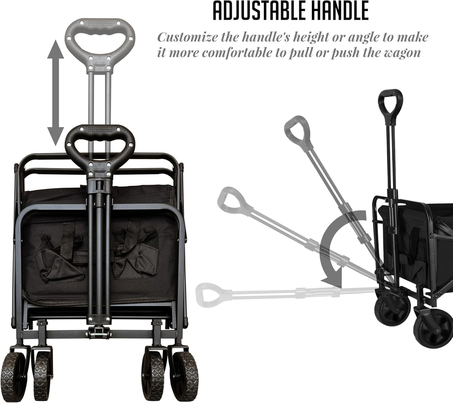 OVENTE Collapsible Foldable Wagon with 220lbs Weight Capacity, Heavy Duty Fabric and Metal Frame, Portable Folding Utility Cart for Grocery Shopping, Outdoor Sports, Beach and Camping, Black WFU011B