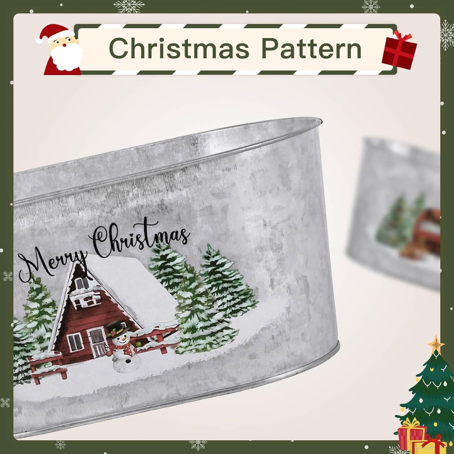 Putuo Decor Christmas Metal Buckets, 5 Pieces Christmas Tin Pots Small Christmas Decorations Oval Pots, Galvanized Beverage Tubs Small Pails for Party Home Table Centerpieces Storage Decor 9in