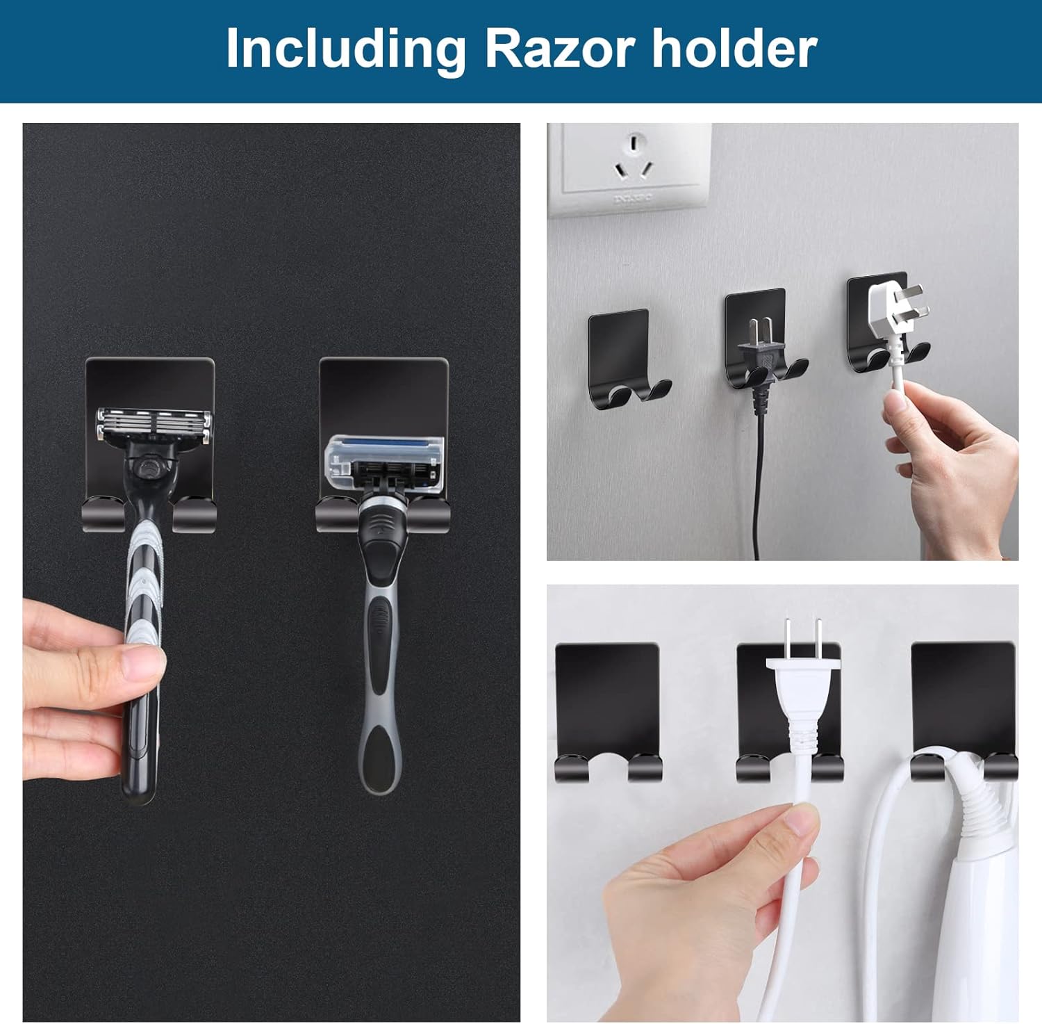 Diesisa Razor Holder 304 Stainless Steel for Shower + Adhesive Sticky 