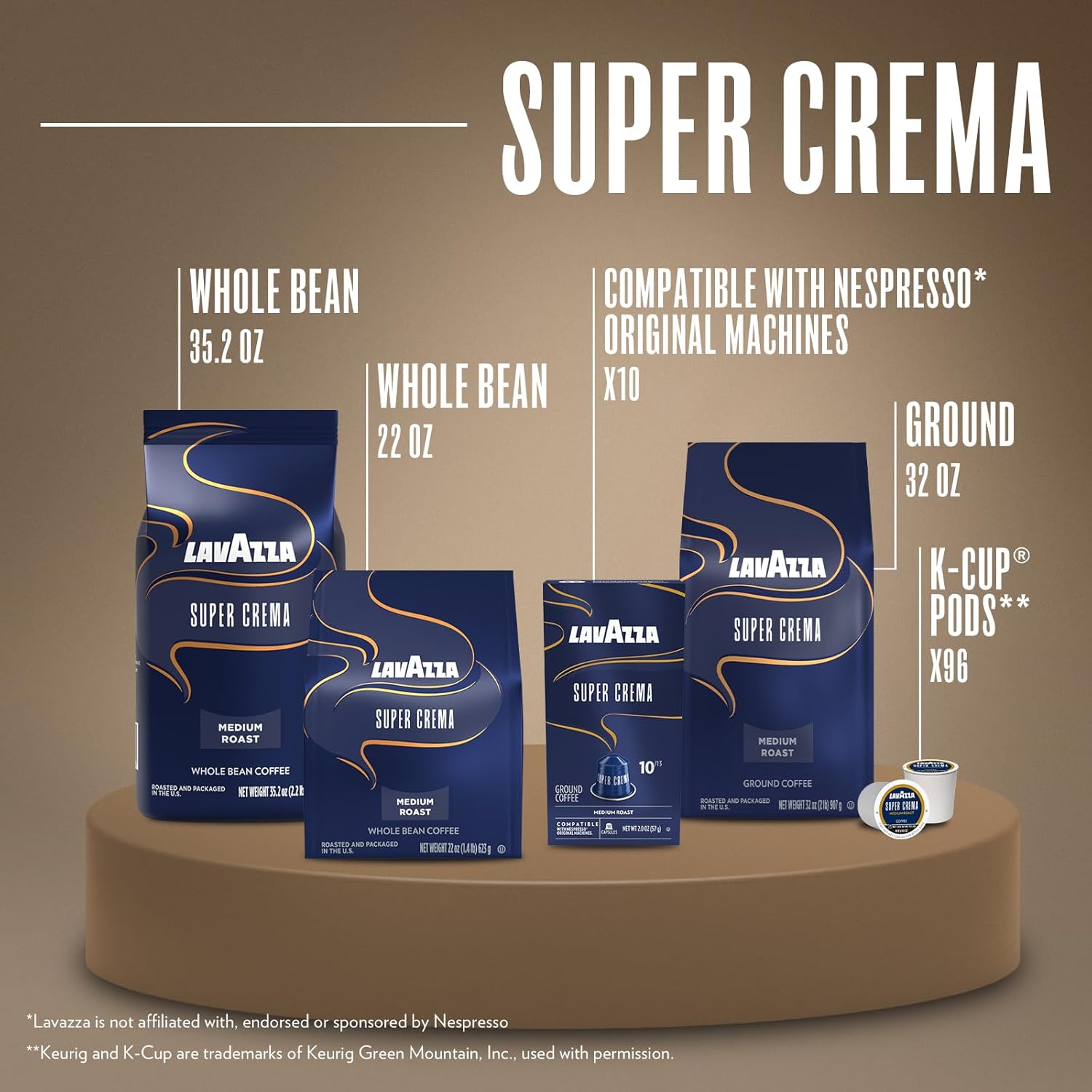 Lavazza Super Crema Ground Coffee, Medium Roast, Arabica and Robusta B