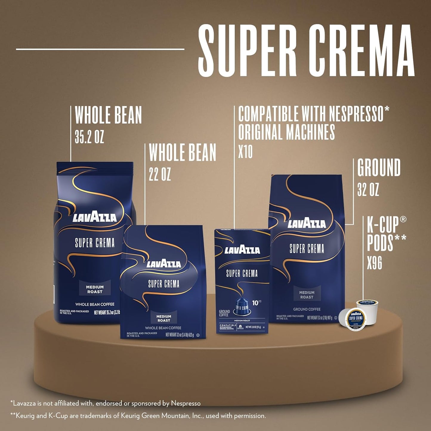 Lavazza Super Crema Ground Coffee, Medium Roast, Arabica and Robusta Blend, 32 oz Bag (Pack of 1)