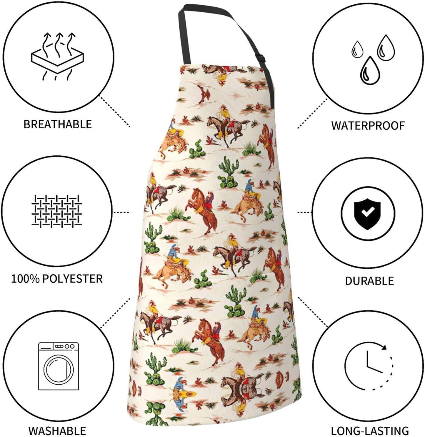 Cowboy Ride Horse Print Laundry apron 28x33 In Waterproof Kitchen Apron with Pockets for Cooking Baking