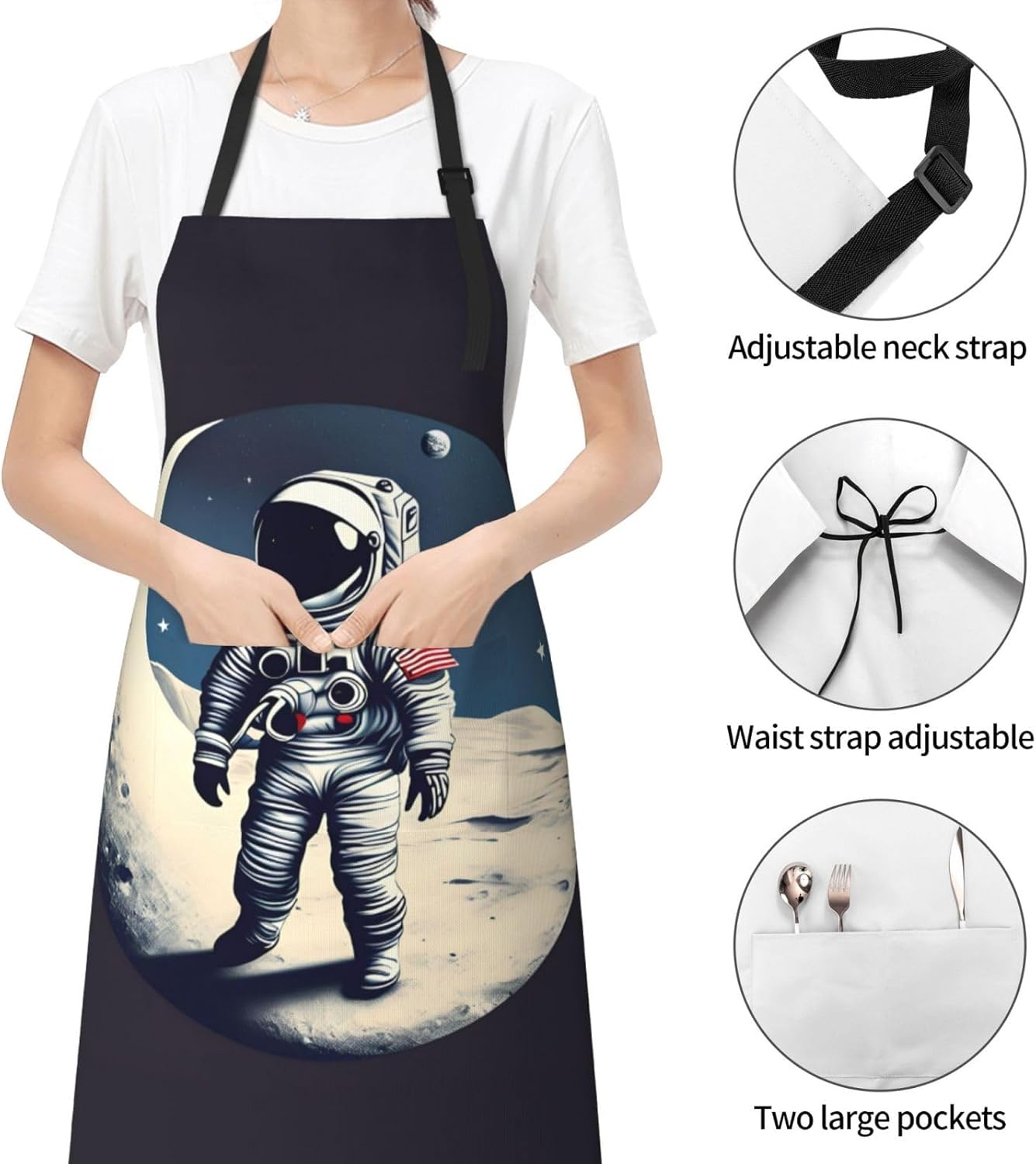 Astronaut on The Moon print Waterproof chef's apron with pocket apron for kitchen cooking baking barbecue and gardening