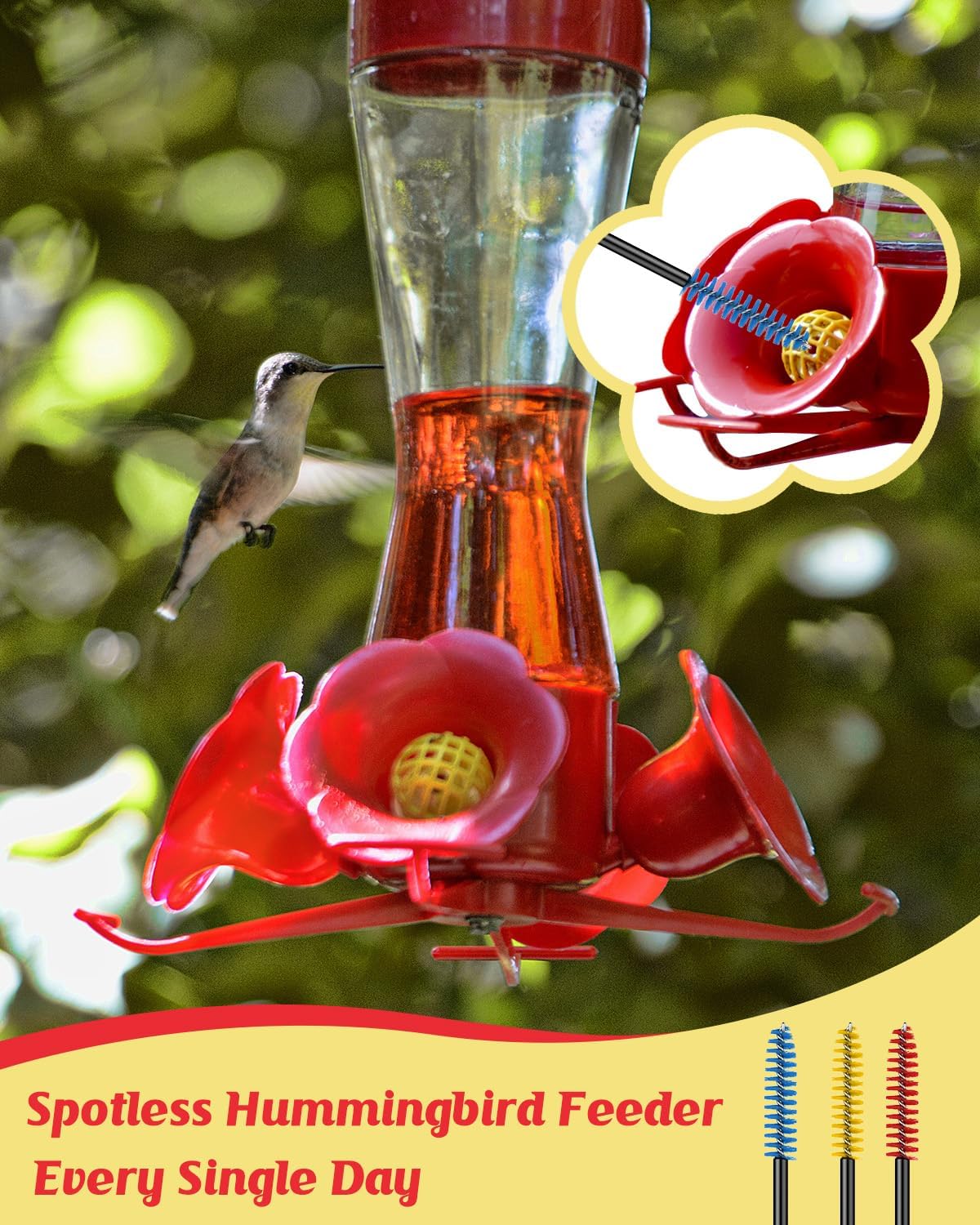 Pawfly 18 Pcs Hummingbird Feeder Cleaning Brushes, Mini Nylon Hummingbird Feeder Brushes for Cleaning, Tiny Brushes for Cleaning Small Parts, Small Cleaner Brushes, Hummingbird Feeder Parts, 3 Colors