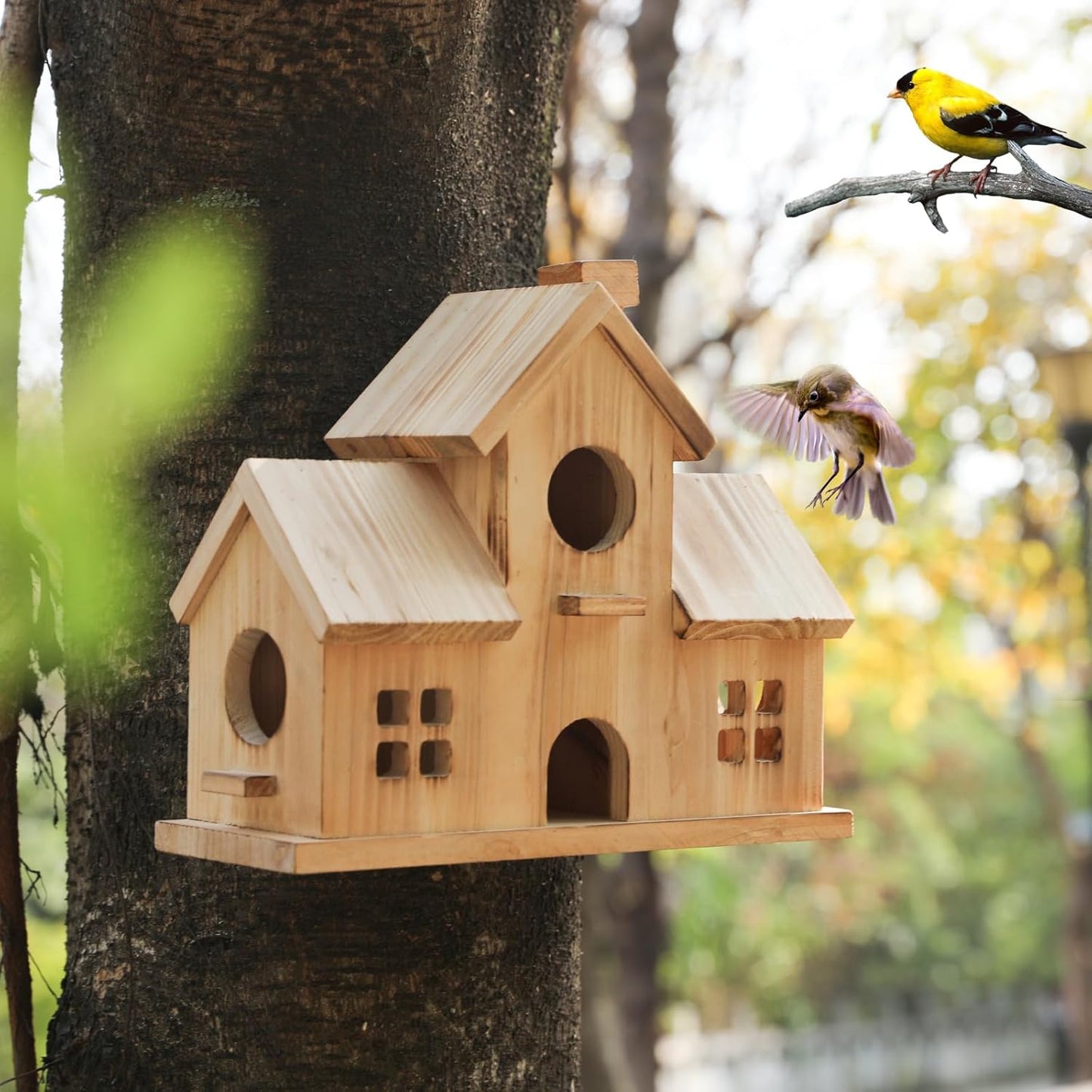 Bird House,Large Bird Houses for Outside,Hummingbird House,Bluebird Finch Wooden Hanging Birdhouse for Garden Wooden