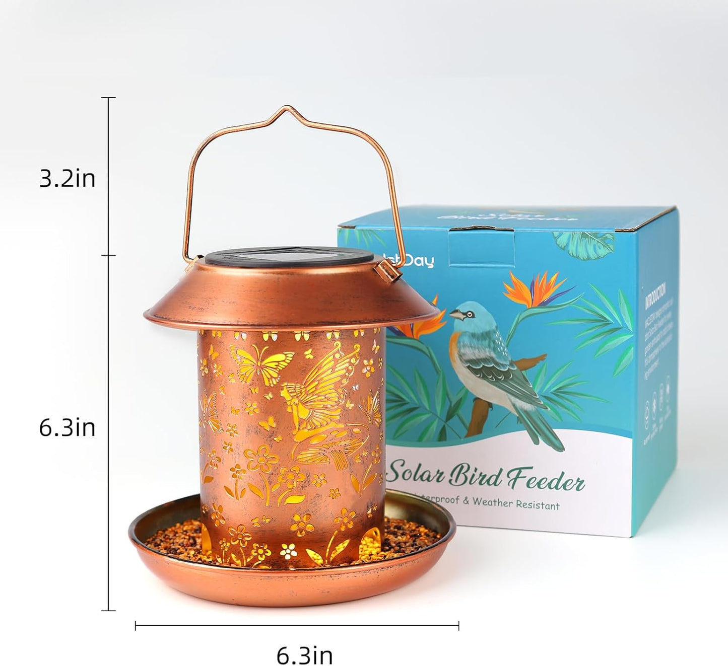 Solar Bird Feeders for Outdoors Hanging Metal Waterproof Outdoor Butterfly Lantern Wild Bird Feeder Weather Resistant Gifts for Women Friends,Yard,Patio,Porch,Balcony