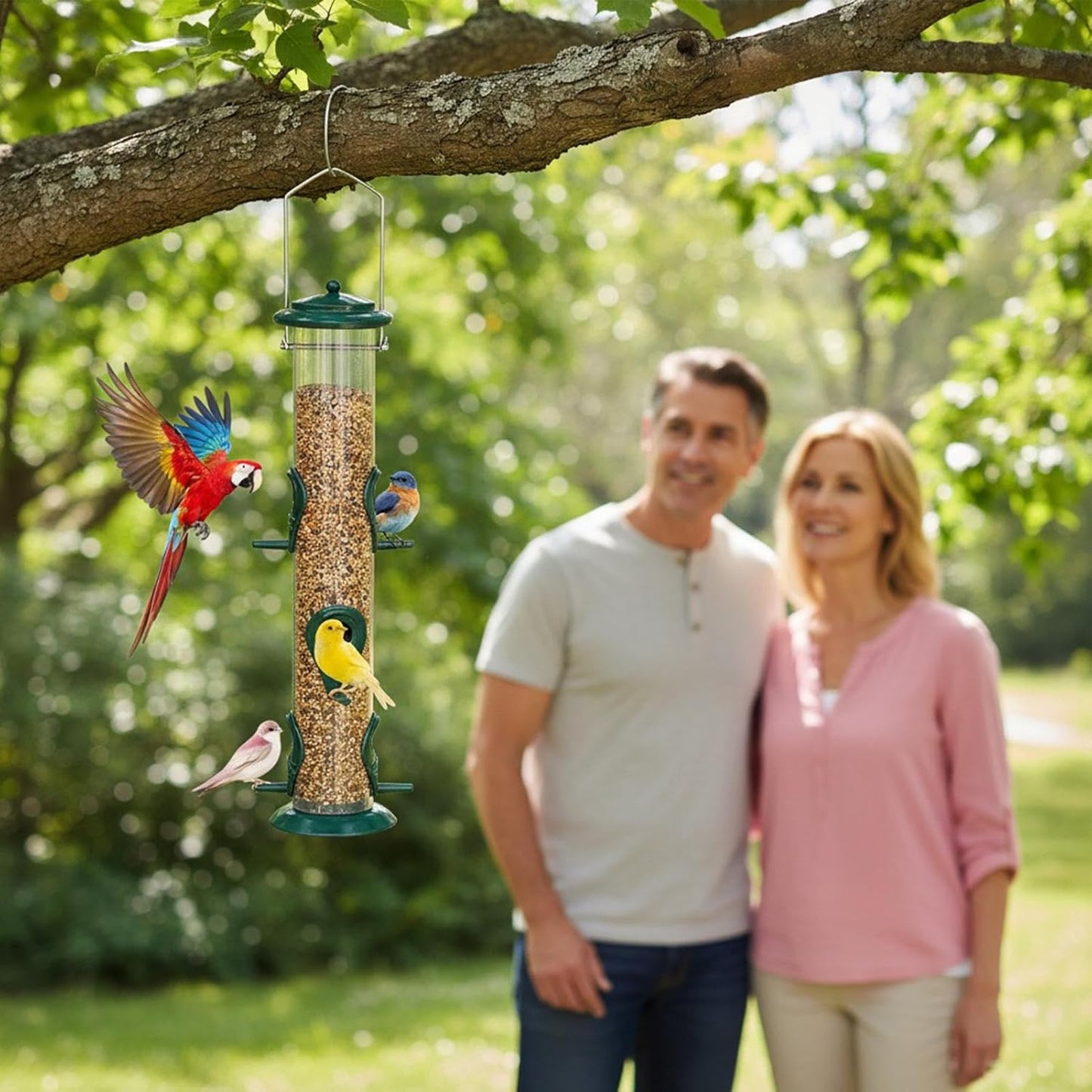 Weatherproof Bird Feeder - Squirrel Proof Design, Clear Outdoor with Build, Garden Hanging with Easy Refill, Wildlife Feeding Station, Finch Feeders for Patio Yard Backyard