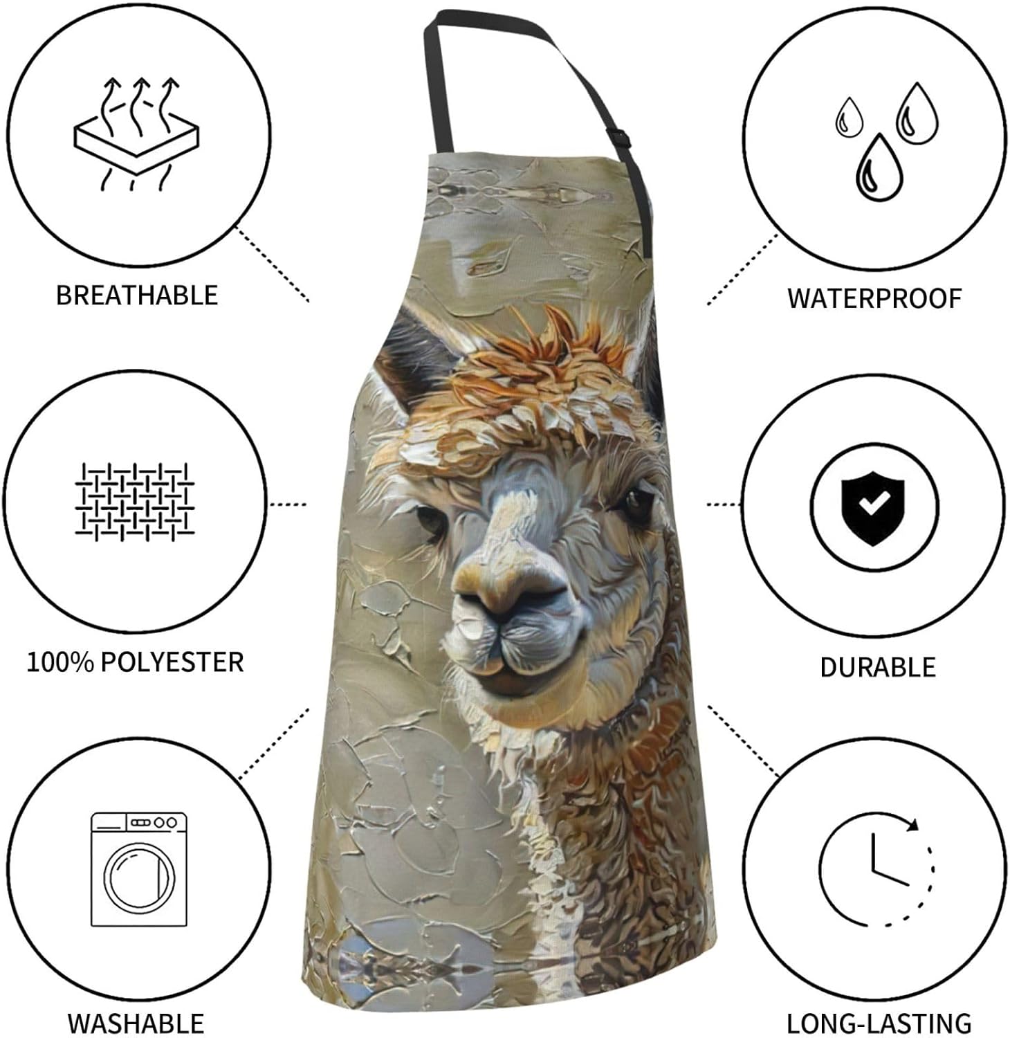 Alpaca Llama Print Laundry apron 28x33 In Waterproof Kitchen Apron wit