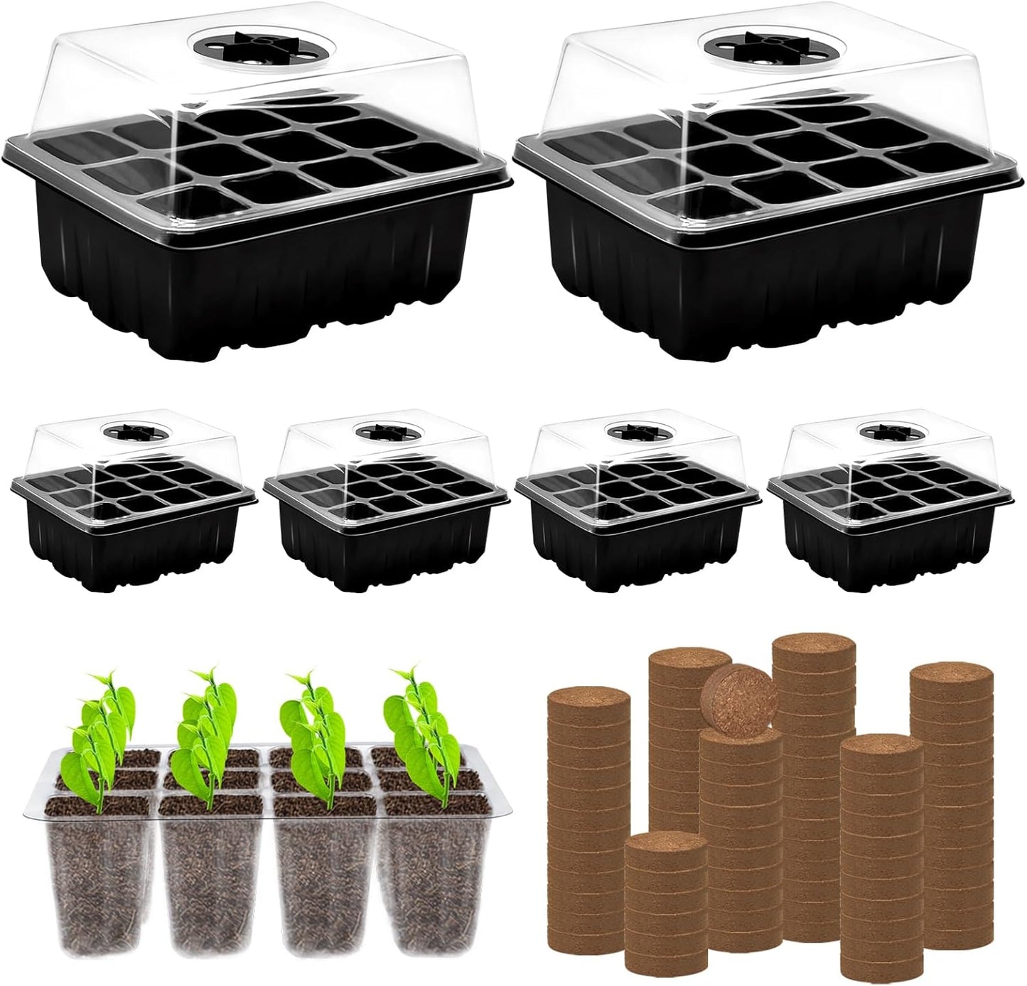 ZeeDix 6 Set Seed Starter Tray Kits, 6 Pack Seed Trays with 90 Pack Co