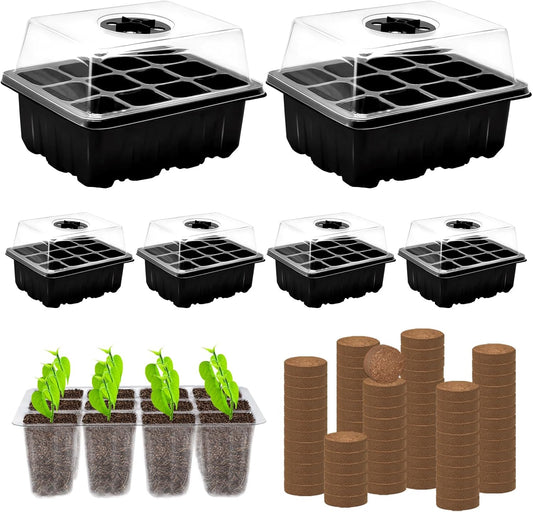 ZeeDix 6 Set Seed Starter Tray Kits, 6 Pack Seed Trays with 90 Pack Co