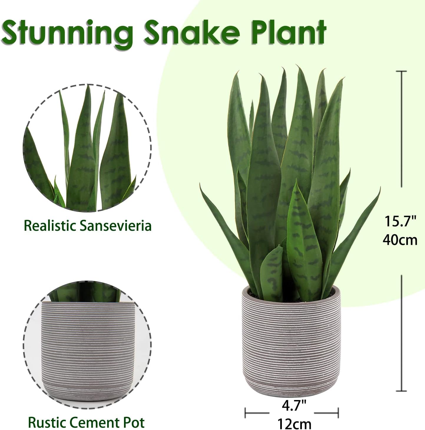 Briful Fake Snake Plant 16" Faux Potted Plant Artificial Snake Plant with Cement Pot Sansevieria Plant Perfect for House Modern Living Room Office Housewarming Gift Indoor Decor