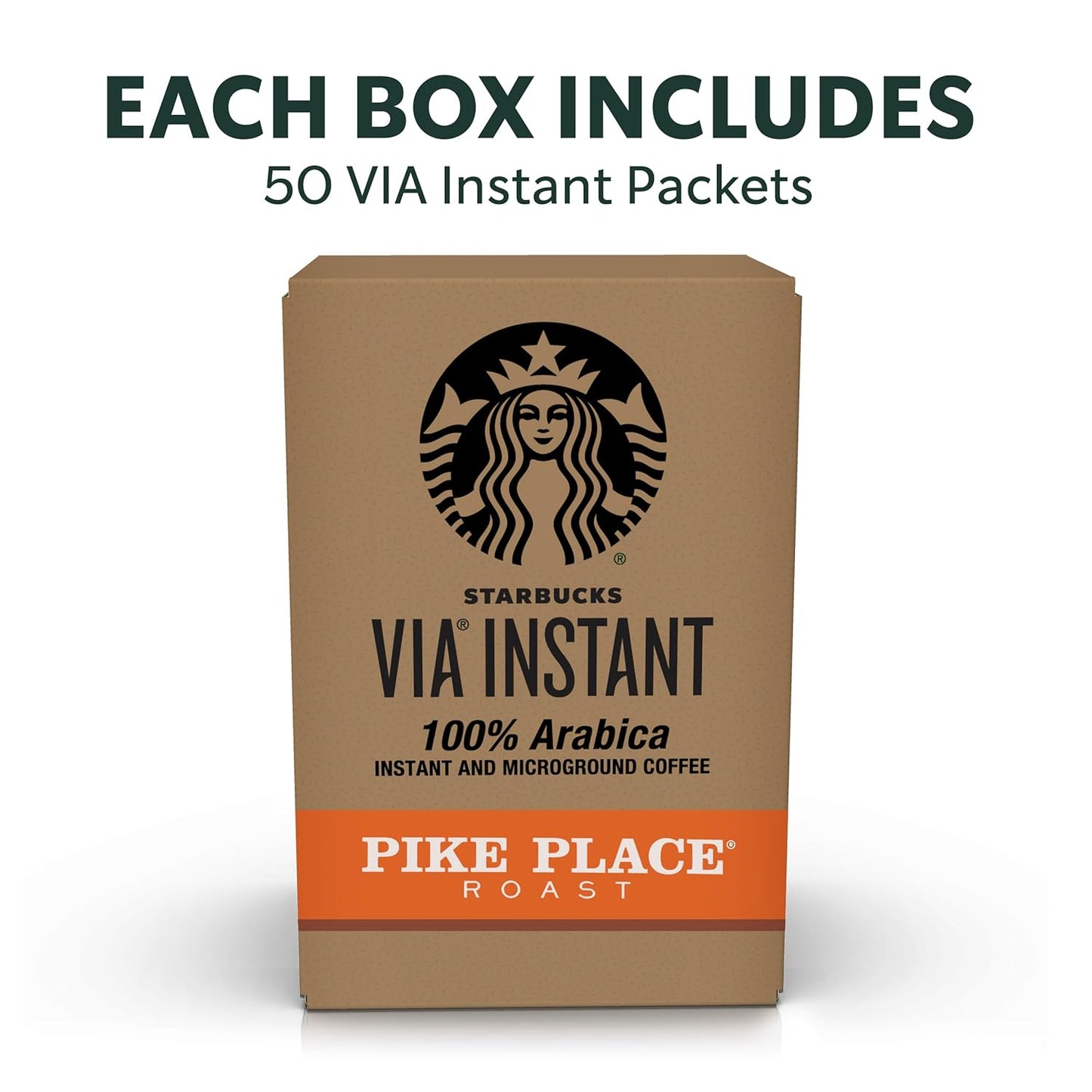 Starbucks VIA Instant Coffee, Medium Roast Coffee, Pike Place Roast, 100% Arabica, Single-Serve, 1 Box (50 Packets)