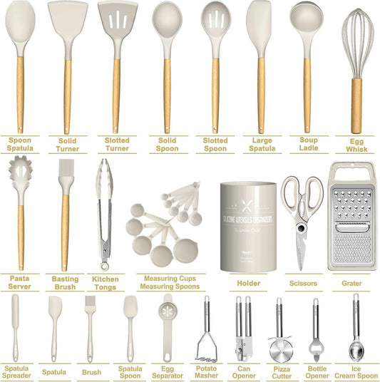 Cooking Utensils Set- Umite Chef Khaki Silicone Kitchen Utensils Set, 