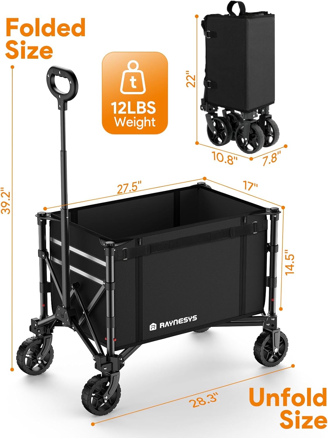 3 in 1 Collapsible Wagon Converts to Bench, 220lbs Foldable Wagon Cart