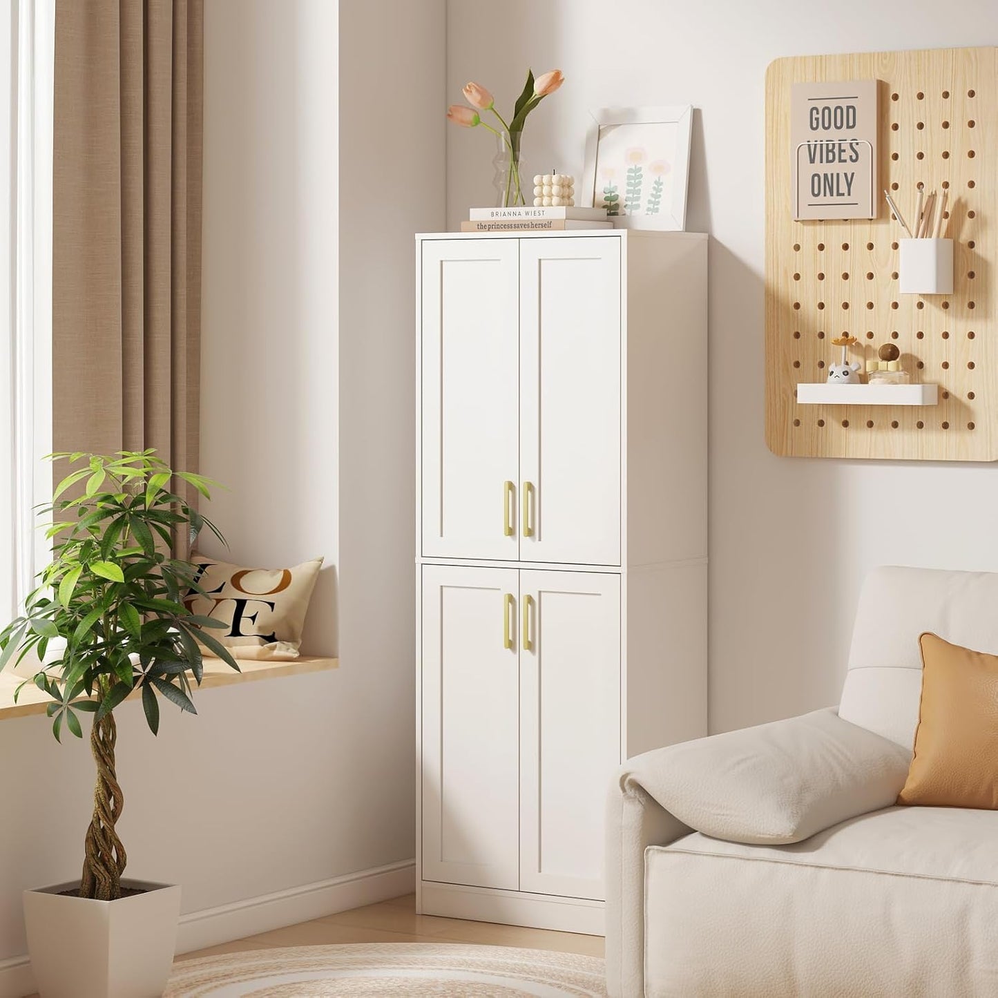 Storage Cabinet, Kitchen Pantry with Doors & Shelf, Tall Storage Cabin
