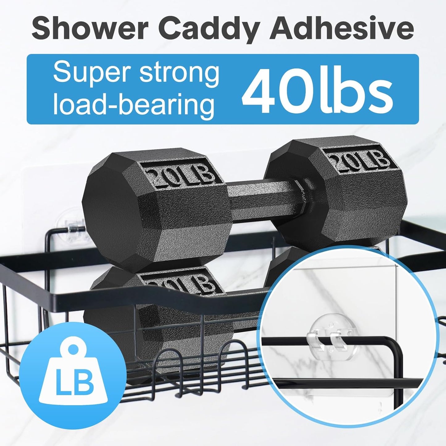 Lsnisni 14 Pack Shower Caddy Adhesive Replacement, Strong Adhesive Hooks, Waterproof Shower Adhesive Strips, No Drilling, for Bathroom Storage Shelves and Kitchen Racks