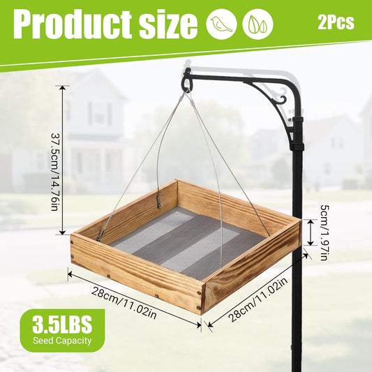 2 Pcs Wooden Platform Bird Feeder Tray for Outdoor Hanging Bird Feeder with Mesh Tray for Wild Birdfeeding Mealworm Outside Garden Backyard