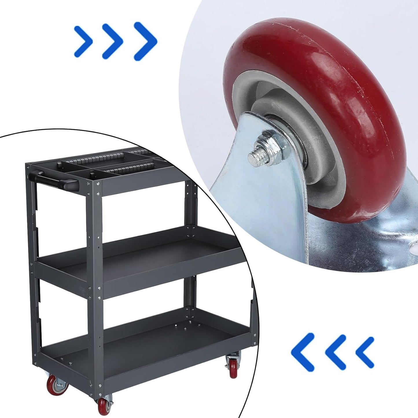 3 Tier Large Capacity Tool Cart, 660 lbs Tool Trolley with Adjustable Dividers, Lockable Wheels & Handle for Garden Warehouse Garage Workshops Grey One Size