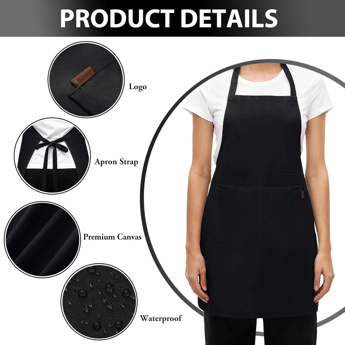 BOHARERS Chef Apron - Heavy 9.17oz Canvas Work Apron with 4 Pockets fo