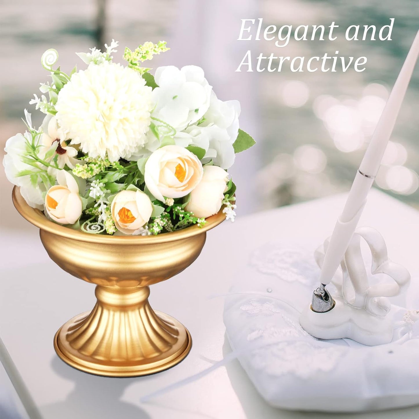 6 Pieces Mini Sized Metal Urn Planter Wedding Centerpieces Vase Gold Flower Vase Compote Vase Pedestal Vase 4.72 Inch Tall Home Flower Stand Small Plant Pots for Birthday Anniversary Ceremony