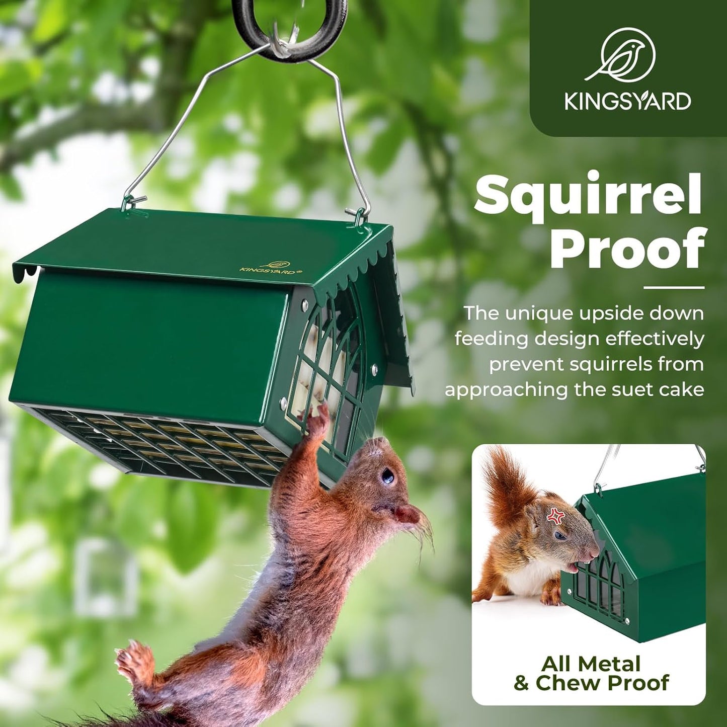 Kingsyard Double Upside Down Suet Feeder Squirrel Proof with Weatherproof Roof, All Metal Suet Feeders for Outdoors Hanging, Great for Downy Woodpecker Nuthatch Chickadee, Green