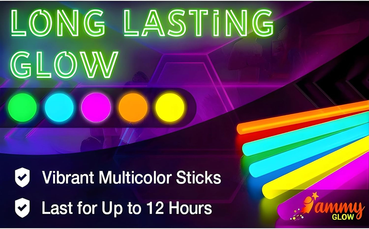 Ammy Glow-205 Pcs Glow Sticks-100 Pack Bulk Party favors for Kids-Neon Glow in The Dark Party Supplies - Eye Glasses, Glow Bracelets & Necklaces -Party Lights For Birthdays & Weddings