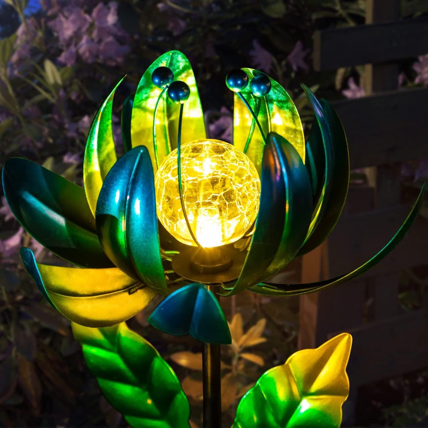 Solar Garden Lights Metal Flower Decor, Colorful Spinning Windmill Lot