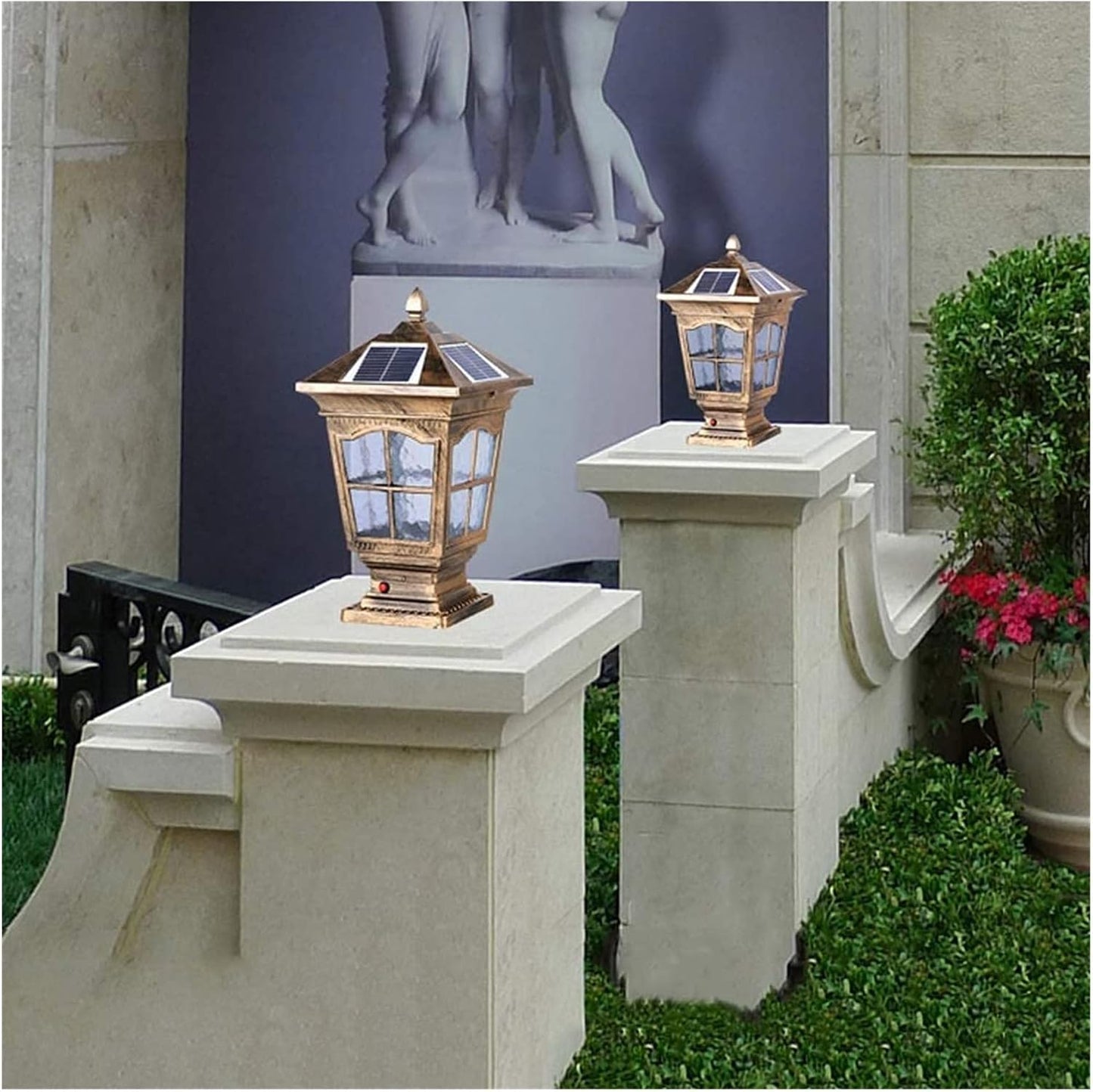 Courtyard Light Post Solar Outdoor Waterproof E27 Lights Villa Garden Door Column Wall Lamp Aluminum Home Decor Pillar Black Warm Street(Brass,Silver)