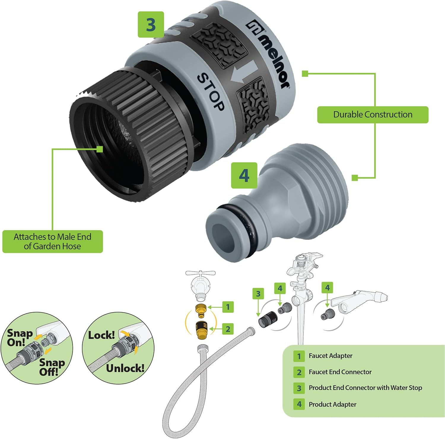 Melnor 65175AMZ 6 Piece Quick Connect Starter Set Connector Bundle, Pr