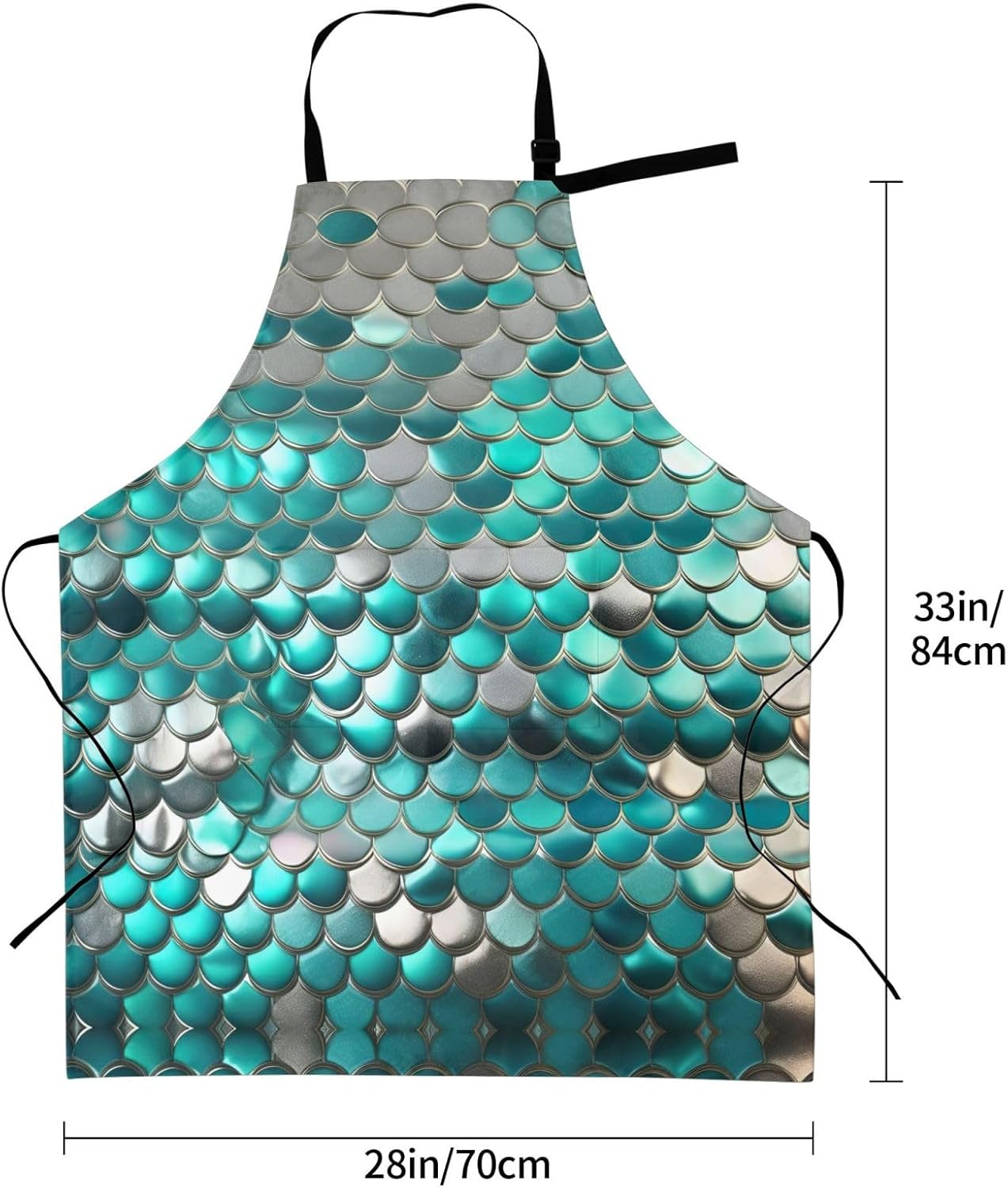 Mermaid Scale Print 28x33 In Adult Kitchen Apron with Pockets Versatile Chef Smock for Cooking Baking