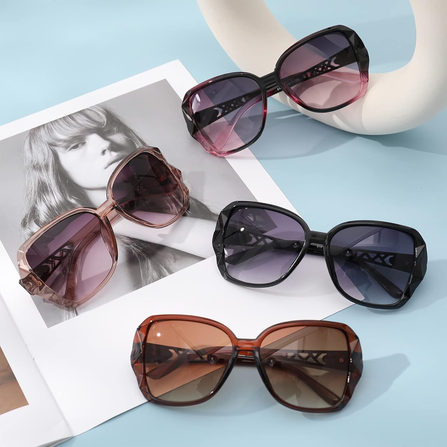 DragonflyDreams 4 Pcs Women Large Sunglasses, UV 400 Glasses Oversized