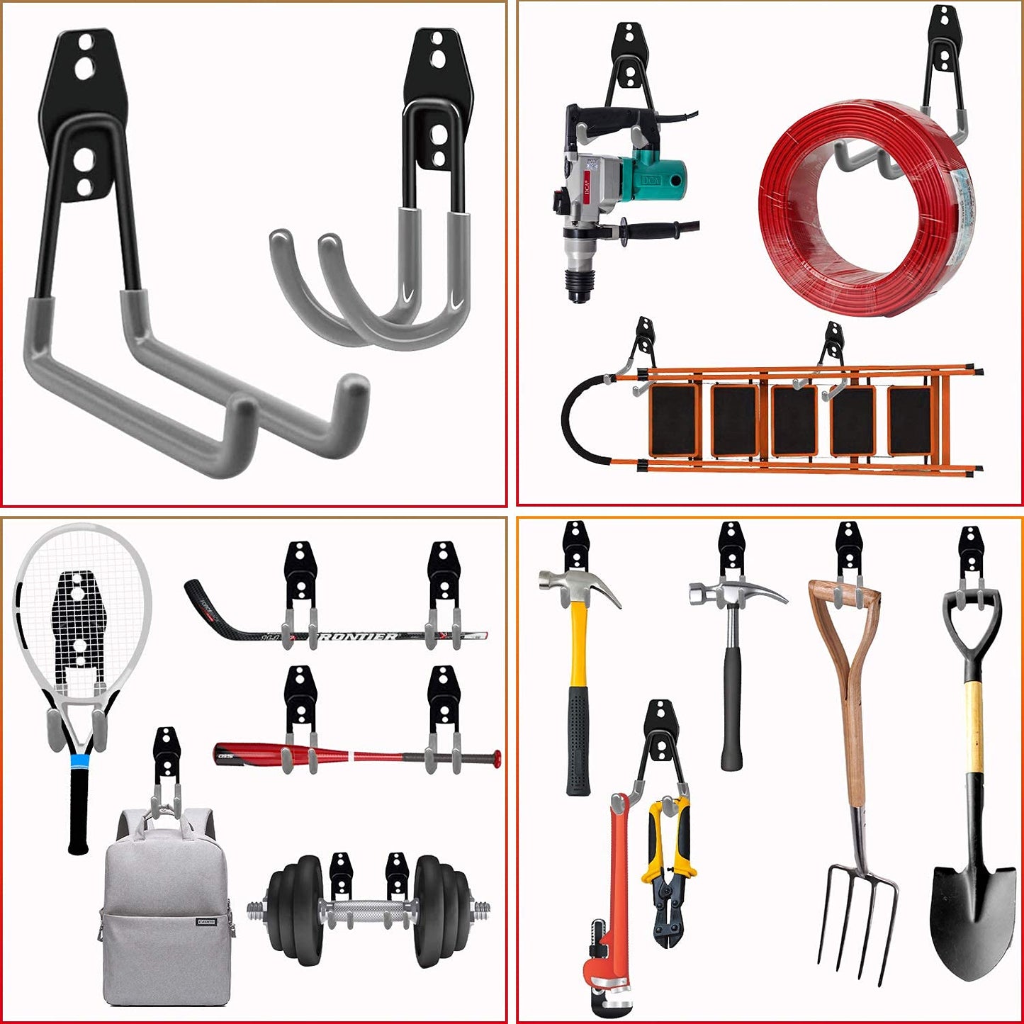 3-H Heavy Duty Garage Hooks [8 Pack] - 3-Round Welding Tech Holds 22lbs More - Thickened Steel Wall Mount for Ladders, Tools & Storage - Rustproof Utility Hardware