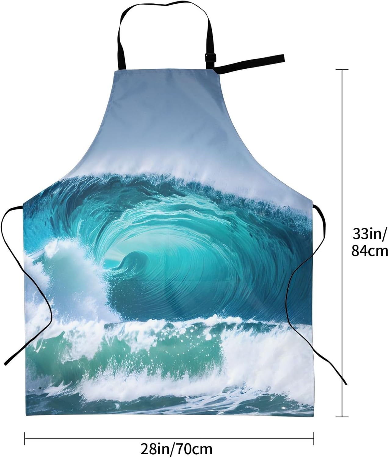 YANYU Ocean Wave Print 28x33 In Kitchen Apron Stylish Chef Apron with Pockets for Cooking Baking Painting