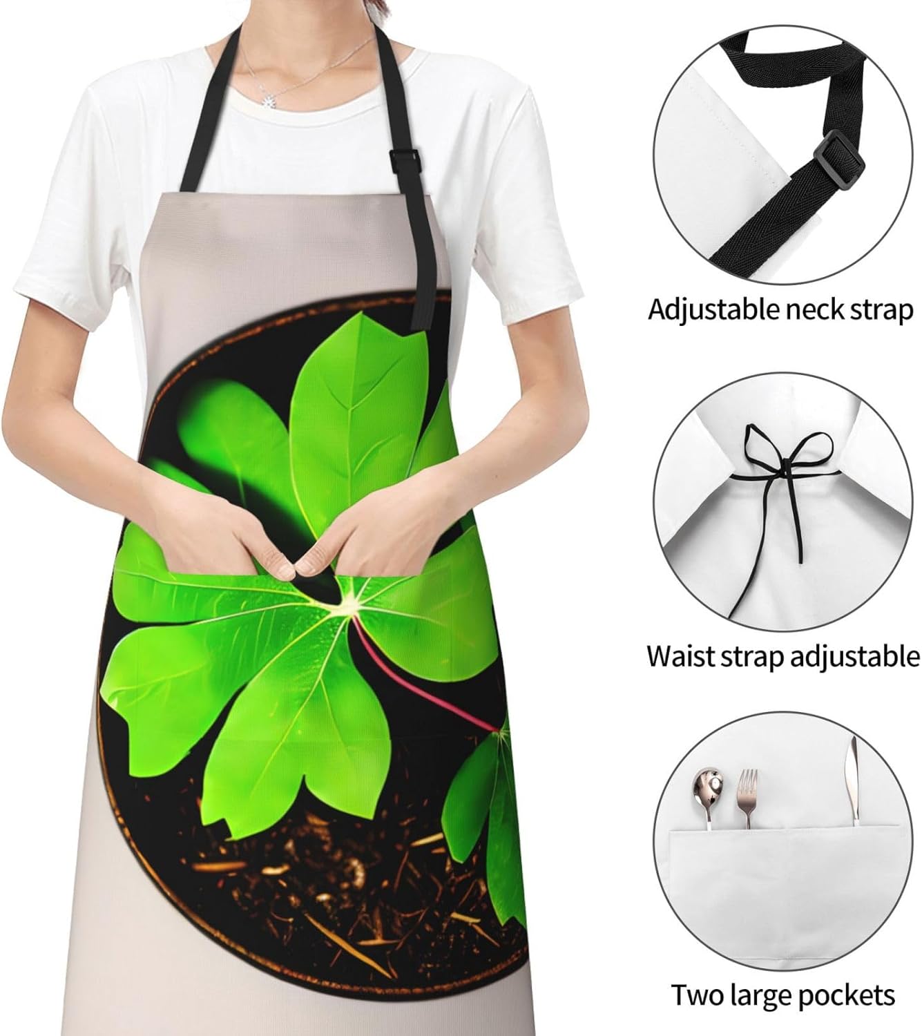 St Patricks Day Leaves print Waterproof chef's apron with pocket apron