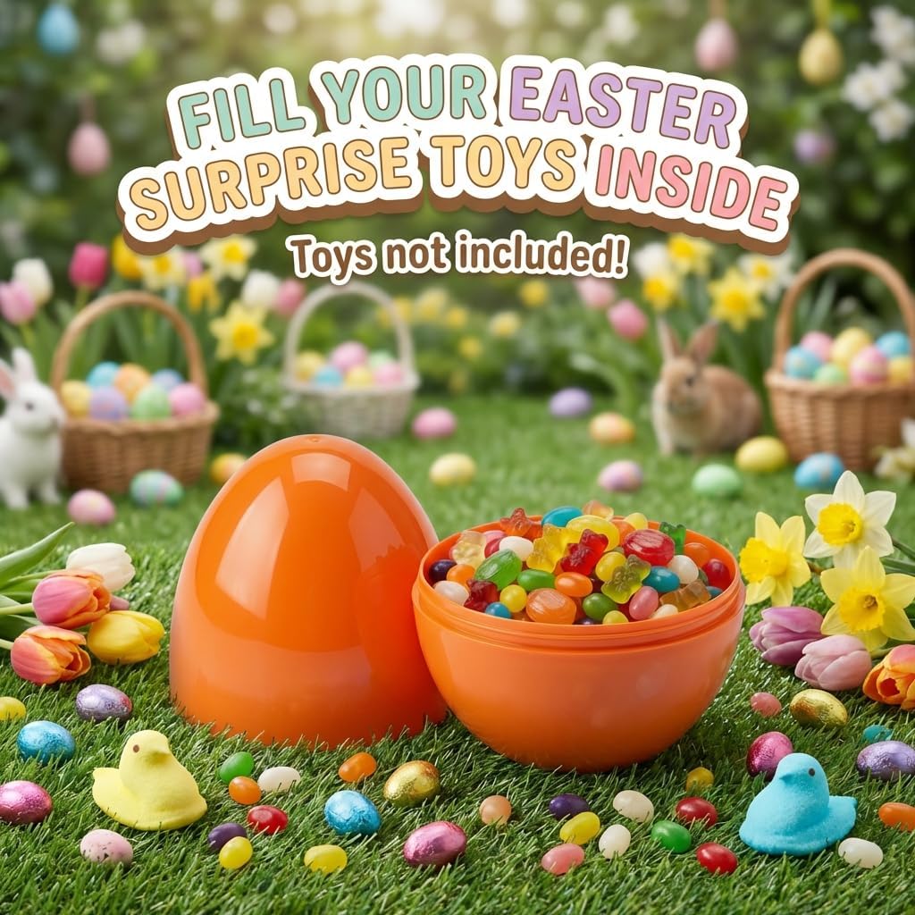 Easter Eggs Decorations Plastic Large: 5 Inch 6 Pack Jumbo Fillable Colorful Bright Easter Egg Hunt Empty Bulk Assortment