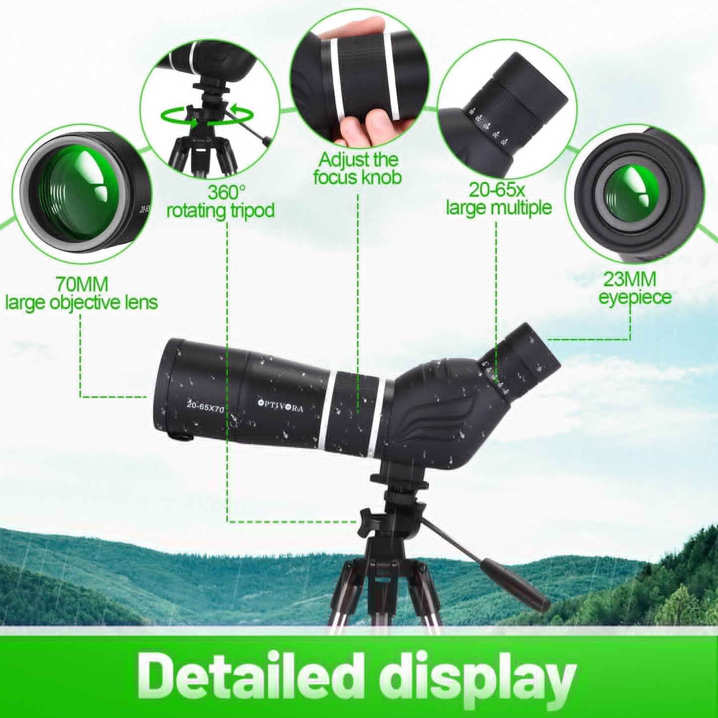 Spotting Scopes,20-65x70 Spotting Scope with Tripod,Phone Adapter and 