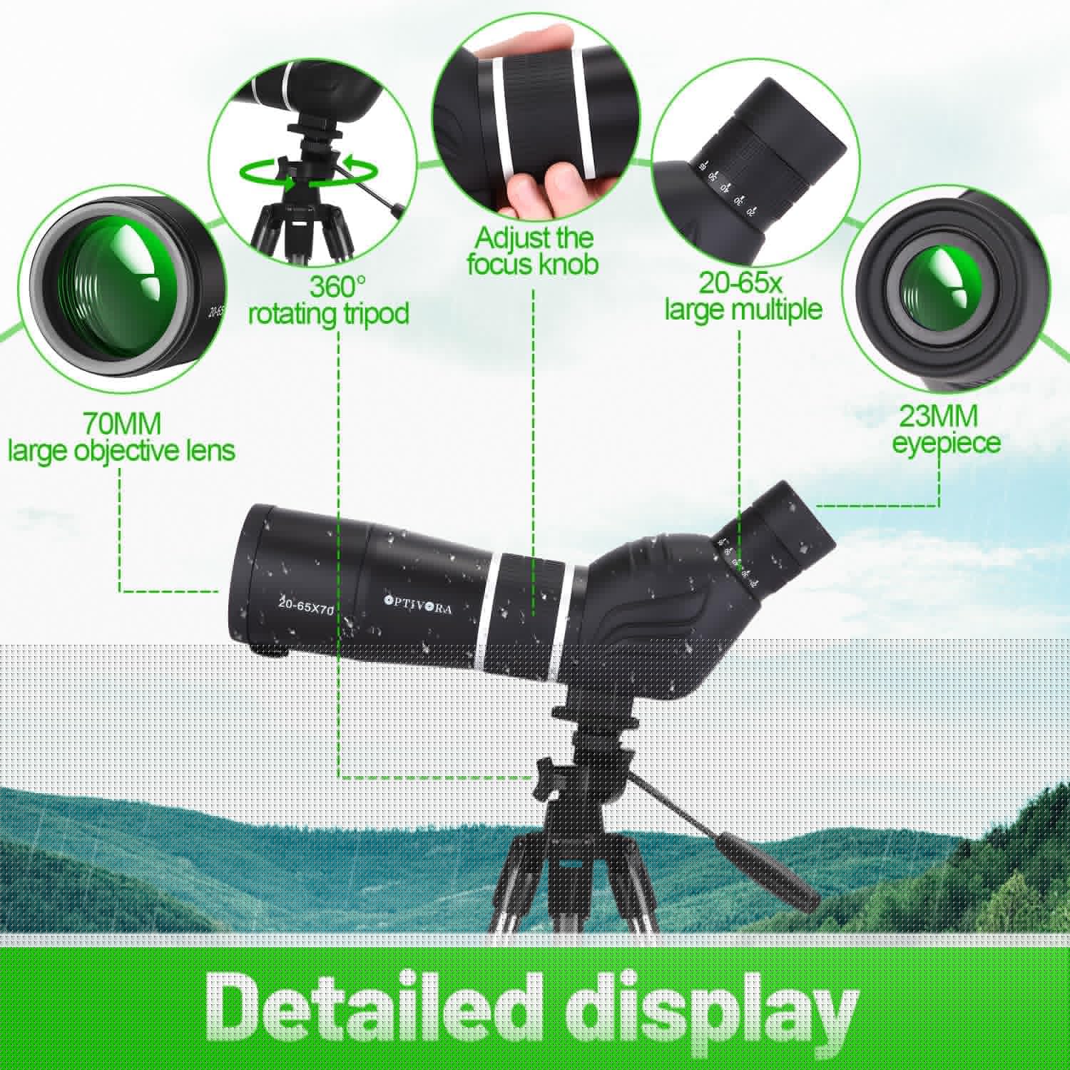 Spotting Scopes,20-65x70 Spotting Scope with Tripod,Phone Adapter and 