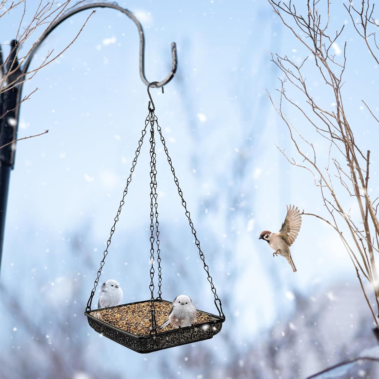 MIXXIDEA Hanging Bird Feeder Tray Metal Mesh Platform Seed Feeder with