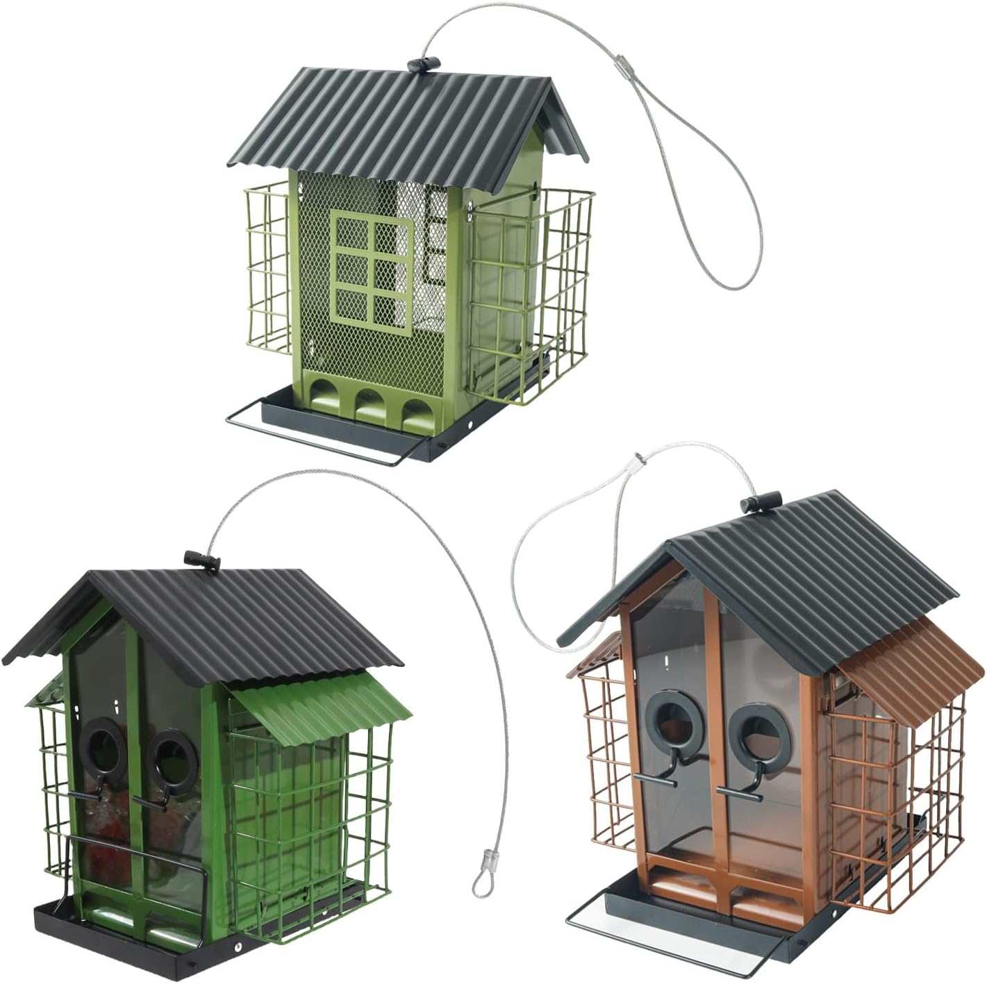 Decorative Outdoor Bird Feeders Squirrels Proof Double Roof Metal Bird Feeders For Wild Birds And Nature Lover