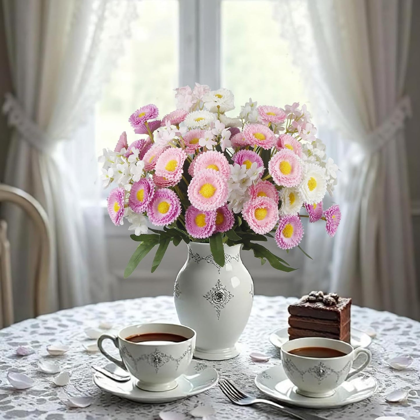 3 Pcs Artificial Daisy Flowers for Outdoors Summer Spring Decor Silk Flowers Wildflowers UV Resistant Faux Daisies Flowers for Planter Pots Home Indoor Table Centerpiece Vase Window Box