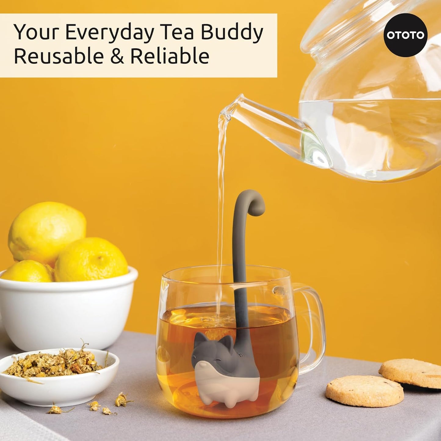 OTOTO Louie Cat Tea Infuser - Cats Loose Leaf Steeper & Diffuser, Tea 